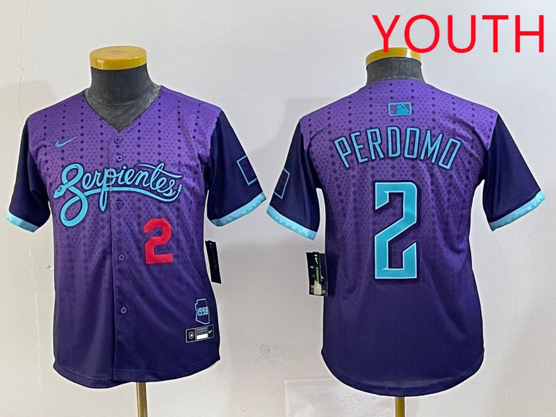 Youth 2025 Arizona Diamondback 2 Perdomo Purple Joint Name Nike MLB Jersey style 2
